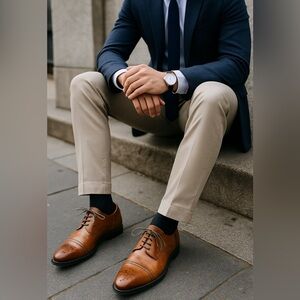 Johnston & Murphy Tan Leather Oxford Brogue Cap Toe Dress Shoes | Size 11.5